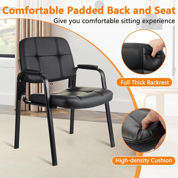 CLATINA Waiting Room Chairs No Wheels Set of 8, Stationary Leather Office Reception Guest Chair with Padded Arms for Elderly Desk Conference Room Lobby Table Side Salon