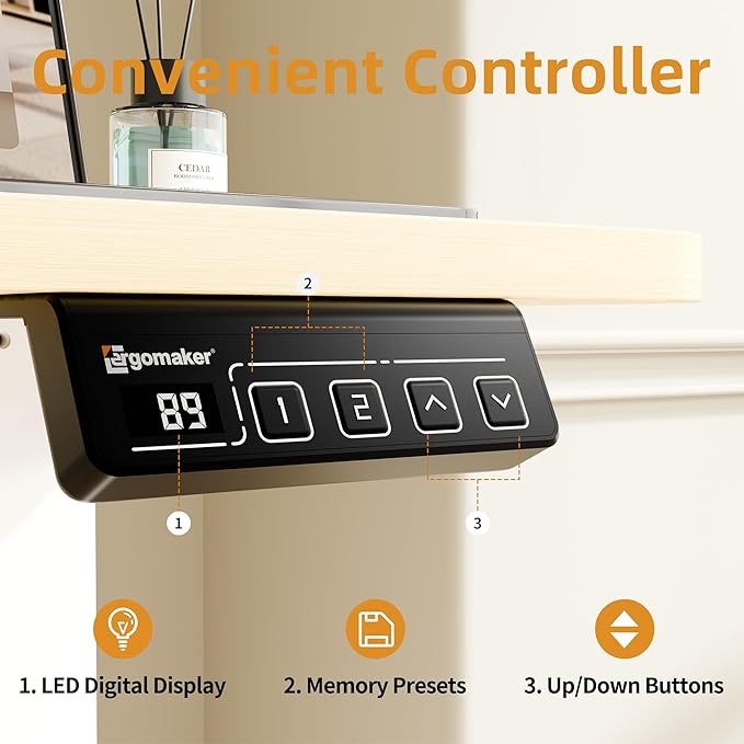 ERGOMAKER Electric Standing Desk, 31.5" x 23.6" Height Adjustable Sit Stand Desk with Splice Board for Home Office, Computer Desk Memory Preset (White Frame, Gold Oak Desktop)