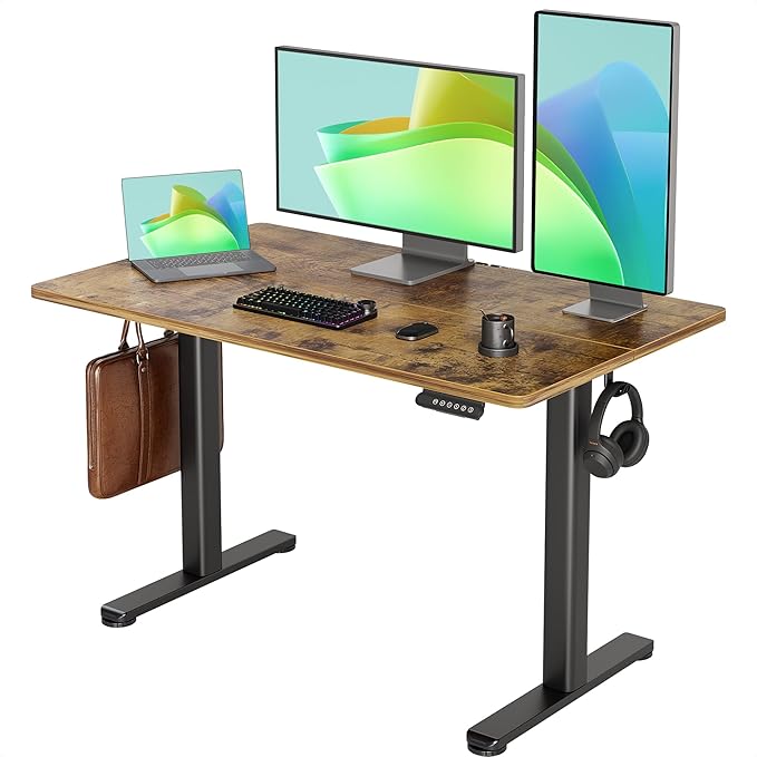 INNOVAR Electric Standing Desk, Adjustable Height Stand up Desks, 48 x 24 Inches Sit Stand up Desk for Home Office Computing, 3-Preset Memory Height Ergonomic Rising Desks, Rustic Brown