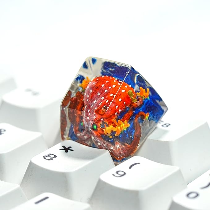 Red Octopus Artisan Keycap R1 SA Profile Custom Ocean Sea Creatures Keycaps 1U ESC Handmade Gaming Kraken Resin Key Cap Cherry MX Switch Compatible Mechanical Keyboard Octopus Lover Gift