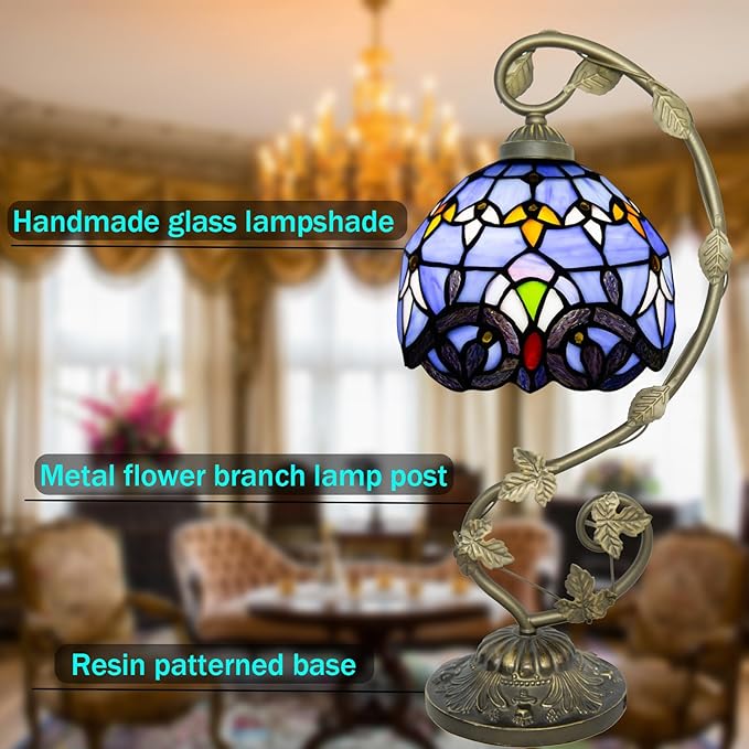 Tiffany Lamp,21x11x8 inches Stained Glass Lamp,Purple Baroque Tiffany Style Table Lamp with Three-Color Dimming for Bedside Table,Dining Table,Antique Office