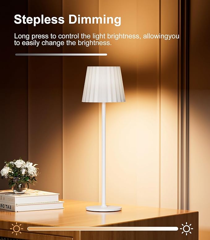 Desk Lamp, LED Cordless Table Lamp for Bedroom Dimmable 1500mAh Rechargeable Battery Powered Bedside Lamps Night Light for Bedroom/Living Room/Restaurant/Outdoor Parties Touch Control