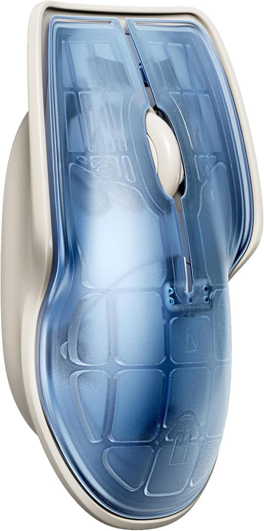 LUNAR ARTEFACTS Ambidextrous Rechargeable Bluetooth Wireless Computer Mouse Blue Translucent with White Powder Coated Aluminum, USB-C