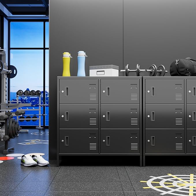 SUPEER 6 Doors Metal Storage Locker with Card Slot,Metal Locker for Employees with Keys and Ventilation Holes,Suitable for Office, Home, Bank, School,Gym,Requires Installation,Black