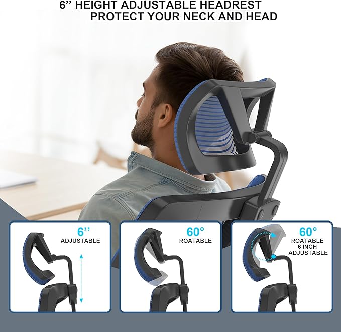 Home Office Chair, Ergonomic Comfy Desk Chair, High Back Computer Chair- Adjustable Headrest with Flip-Up Arms, Lumbar Support, Swivel Executive Task Chair (Portimao Blue, Modern)