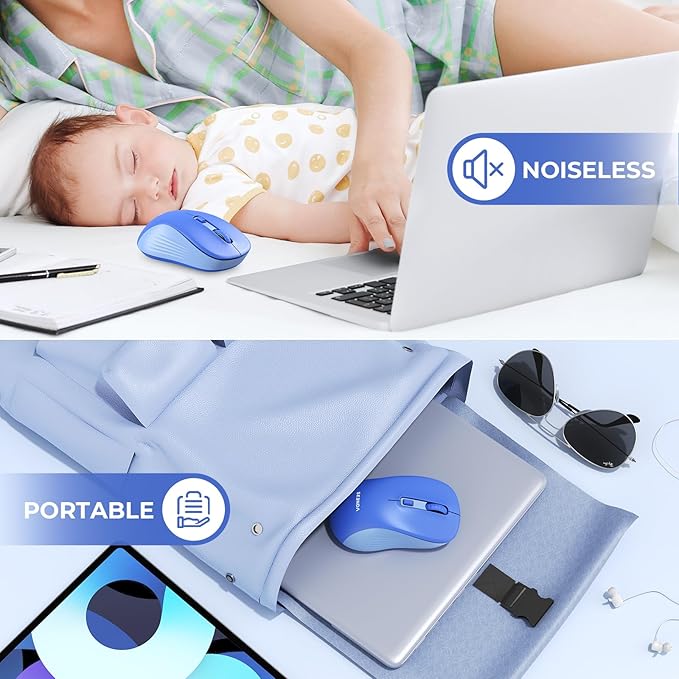 seenda Wireless Mouse, Bluetooth & 2.4G USB Dual Mode for Laptops & Computers - Mac & Windows Compatible - Blue