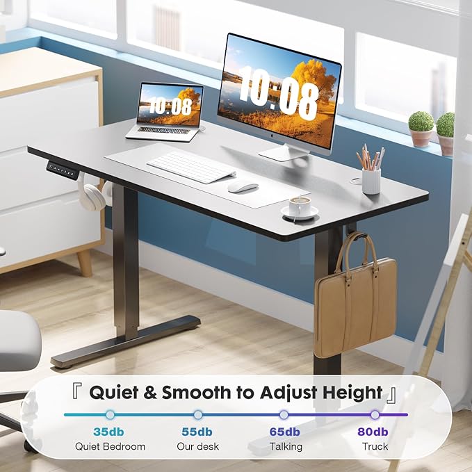 Sweetcrispy Electric Standing Desk Adjustable Height, 48x24 Inch Sit Stand Up Home Office Desks Computer Workstation PC Work Table with 3 Memory Preset Splice Wood Board Metal Frame, Black