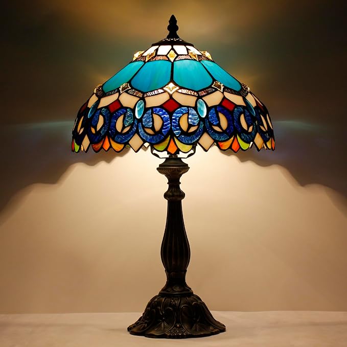 Tiffany Lamp Touch Control Table Lamp Blue Stained Glass Desk Lamp 12X12X19 Inches Jewelry Baroque Style Reading Light