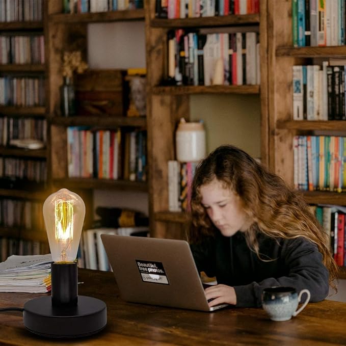 Industrial Table Lamp Base E26/E27 Ceramic Base Holder, Vintage Small Desk Lamp with Plug in Cord On/Off Switch Edison Lamp for Home Lighting Decor (Small)