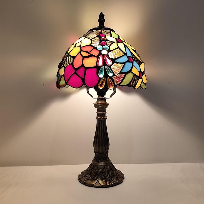 Small Tiffany Table Lamp 3-Way Tiffany Style Desk Lamp Stained Glass Antique Light Home Bedroom Bedside Lamp Retro Reading Decoration Lamps (Small Crushed Flowers Style)