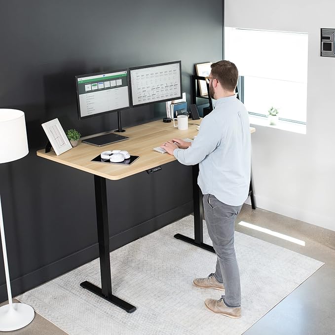 VIVO Electric 71 x 36 in Standing Desk, Memory Height Adjustment, 1B Series, Light Wood Top Black Frame, DESK-KIT-1B7C-36