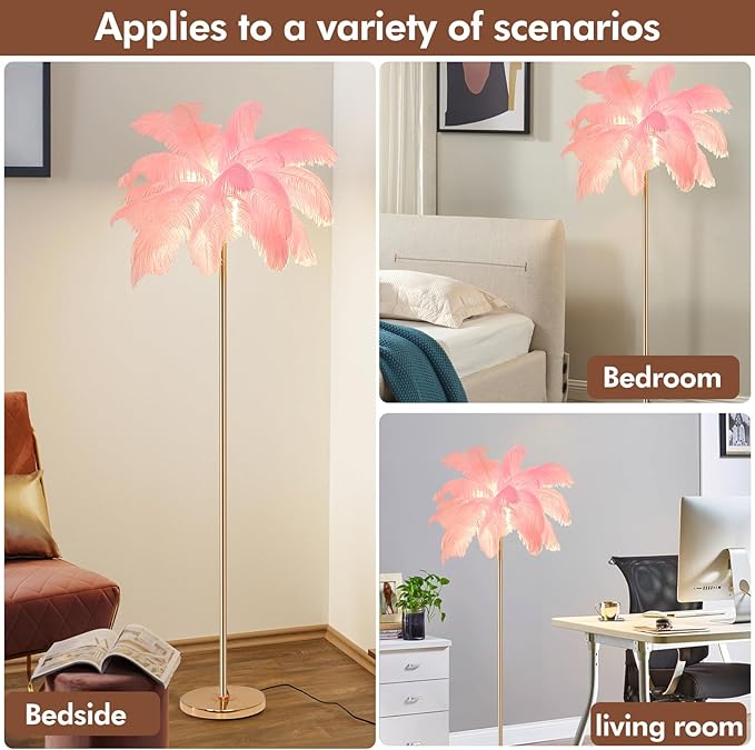 ZYLEIESENBAO Pink Ostrich Lamp Romantic Feather Lamp Nordic Fluffy Standing Light for Bedside Creative Feather Floor Lamp for Sofa Living Room Girl Bedroom Decoration Hotel Wedding Event
