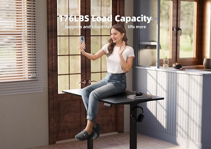 YDN Electric Standing Desk, Adjustable Height Stand up Desk, 63x24 Inches Sit Stand Home Office Desk with Splice Board, Black Top