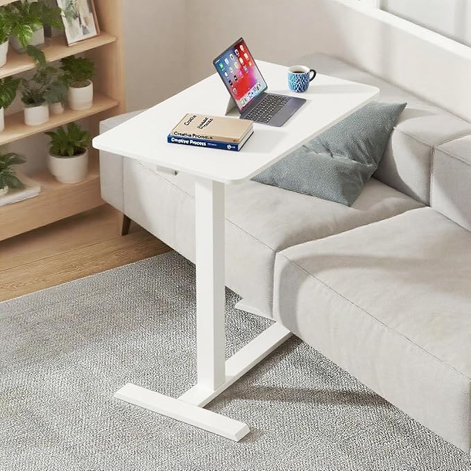 Mobile Small Standing Desk with Hidden Wheels, Portable Rolling Laptop Desk, Rolling Computer Cart Movable, Adjustable Height Computer Workstations, for Home, Office, White
