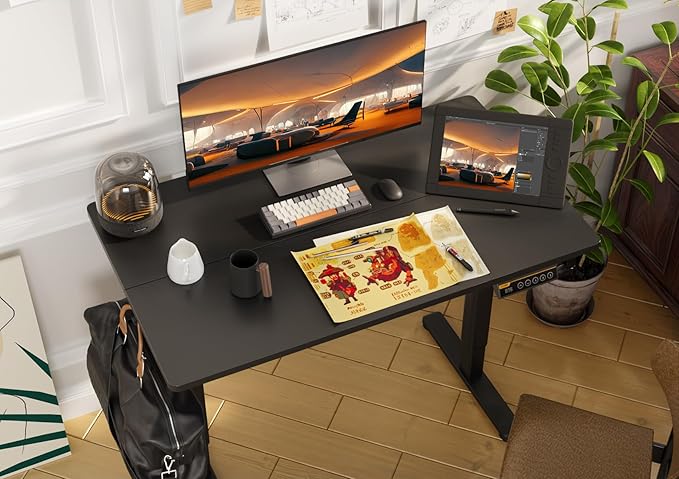 Seang Electric Standing Desk, Adjustable Height with 3 Memory Presets, 48x24 Inch Sit Stand with Splice Board for Home Office Computer Workstation, Black Frame/Black Top