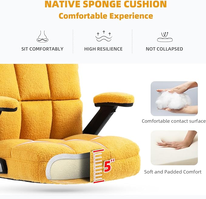 SEATZONE High Back Office Chair Ergonomic Computer Desk Chair Back Support Comfy Desk Chairs with Wheels and Flip-up Armrest for Home Office Desk,Yellow
