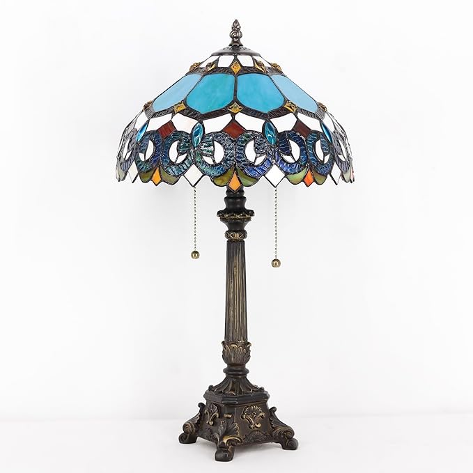 Tiffany Table Lamp Blue Stained Glass Desk Lamp 12X12X21 Inches Jewelry Baroque Style Reading Light