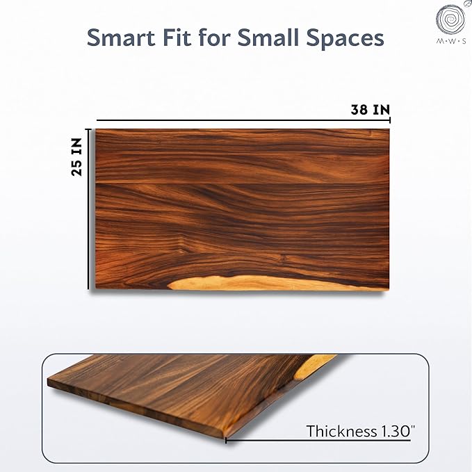 Solid Walnut Wood Computer Desk – 38” x 25” Live Edge Wooden Home Office Desk with Sturdy Metal Legs – Handmade Real Wood Table for Work, Study, or Gaming