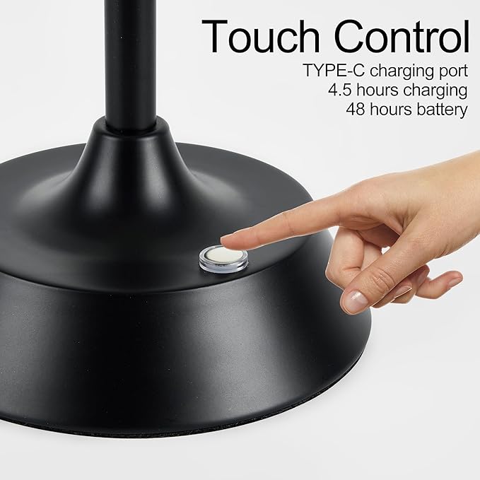 Portable Dimmable Desk Lamp LED Cordless Black Table Lamp Battery Powered Touch Control Table Lamp for Dining RoomBedroom Bar Camping Balcony.(LED Bulb Included)