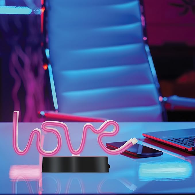Neon Love Desktop LED Light, 2AA Battery Powered, Gift for Kids & Adults, Festive Room Decor, Romantic Desk Lamp, Cute Light for Valentine’s Day