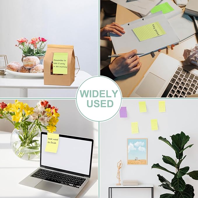 24 Pack Lined Sticky Notes 4X6 in Self Sticky Note Pads Colorful Post Stickies for Office, Home, School, Meeting, 50 Sheets/pad, Yellow