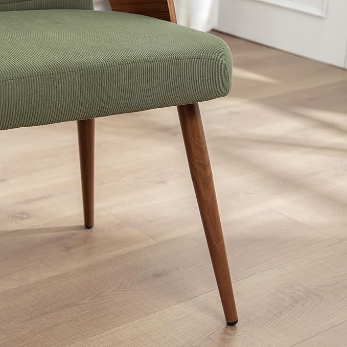 Dining Room Chairs Set of 4,Mid Century Modern Kitchen Chairs,Green Corduroy Fabric Upholstered Accent Chairs,Metal Legs Wooden Desk Chairs,Armless and No Wheels for Kitchen Dining Room