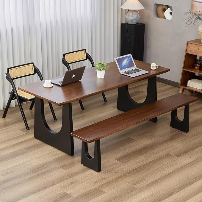 Wooden Executive Office Desk Computer Table Multi-Sized High Cost Performance Stylish Design Metal Legs Versatile Use for Office or Dining Casual Table (Walnut Color, 78.74in)