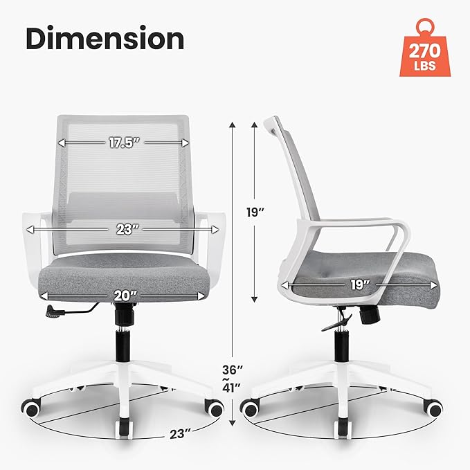 NEO CHAIR Office Chair Gaming Desk Computer Chair Ergonomic Mesh Mid Back with Wheels Lumbar Support Comfy Swivel Adjustable for Home (Grey)