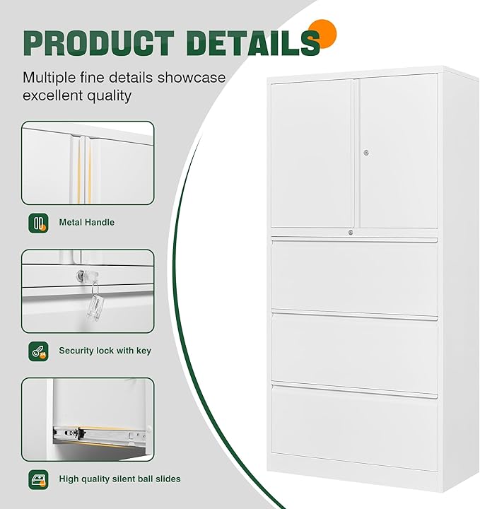 Letaya 3 Drawer Metal Storage Cabinets for Home Office,File Cabinet with Lock and 2 Adjust Shelves-Hang Filing Legal/Letter/A4/F4 Size(White)