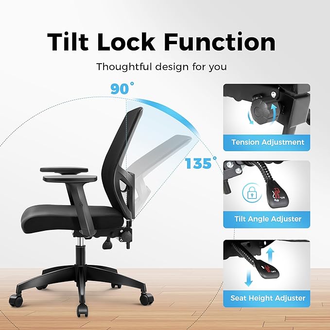 MAISON ARTS Mesh Office Chair Ergonomic Home Desk Chair Mid-Back Computer Task Chair with Breathable Mesh and Adjustable Armrests for Home Office