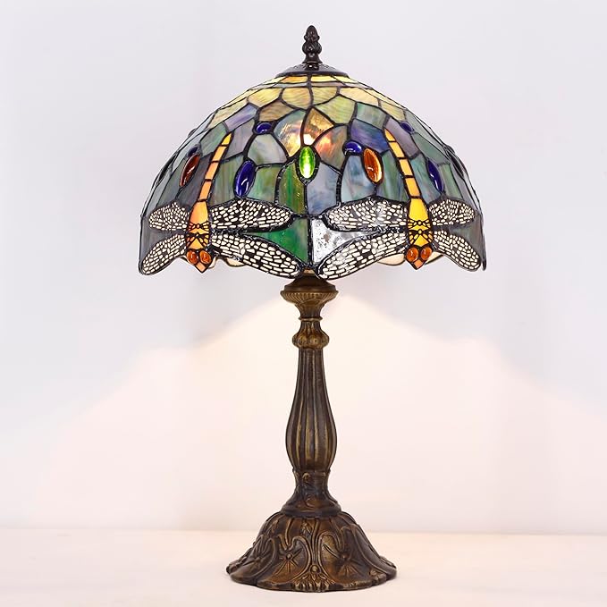 Tiffany Lamp Touch Control Table Lamp Brown Yellow Stained Glass Desk Lamp 12X12X19 Inches Dragonfly Style Reading Light
