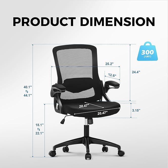 MAISON ARTS Ergonomic Office Desk Chair, Breathable Mesh Computer Chair with Adjustable Lumbar Support and Flip up Armrests, Comfortable Task/Executive Chair for Home Office