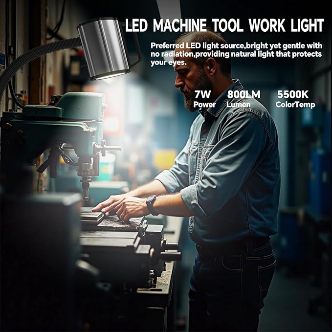 Super Strong Magnetic Base LED Work Light, 800 Lumens IP66 Waterproof Gooseneck Lamp for Machine Shop, Lathe, Drill Press Repair