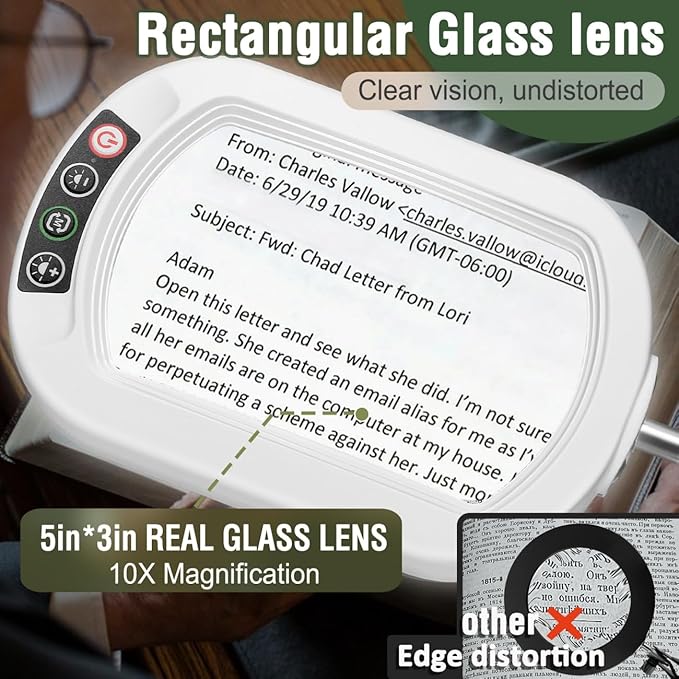 Veemagni 10X Rectangle Magnifying Glass with Light and Stand, 5 Color Modes Stepless Dimmable, 2-in-1 LED Lighted Desk Lamp & Clamp, Hands Free Magnifier for Reading Crafts Painting Close Work - White