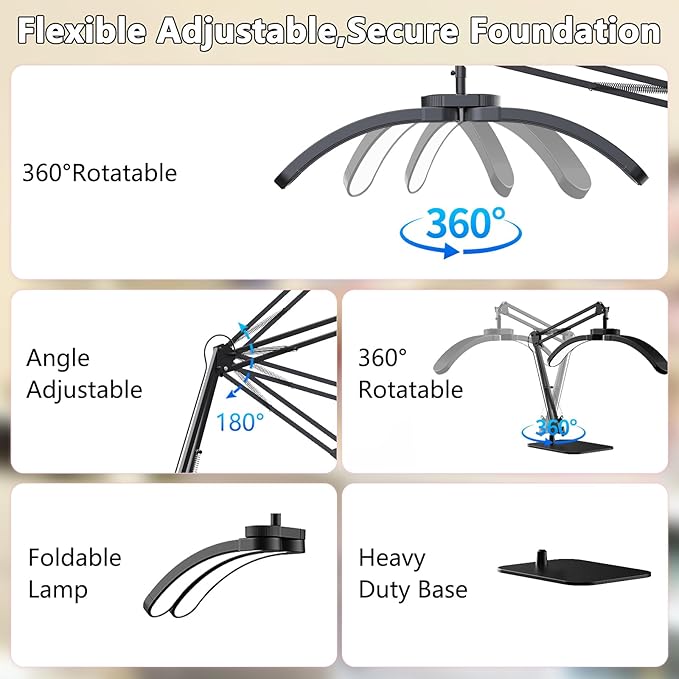 Half Moon Light for Nail Desk, 2-in-1 Foldable Half Moon Desk Lamp, Arch Nail Tech Light with 3 Color Modes & 10 Brightness for Eyelash Beauty, Tattoo, 3000K-6500K - Black