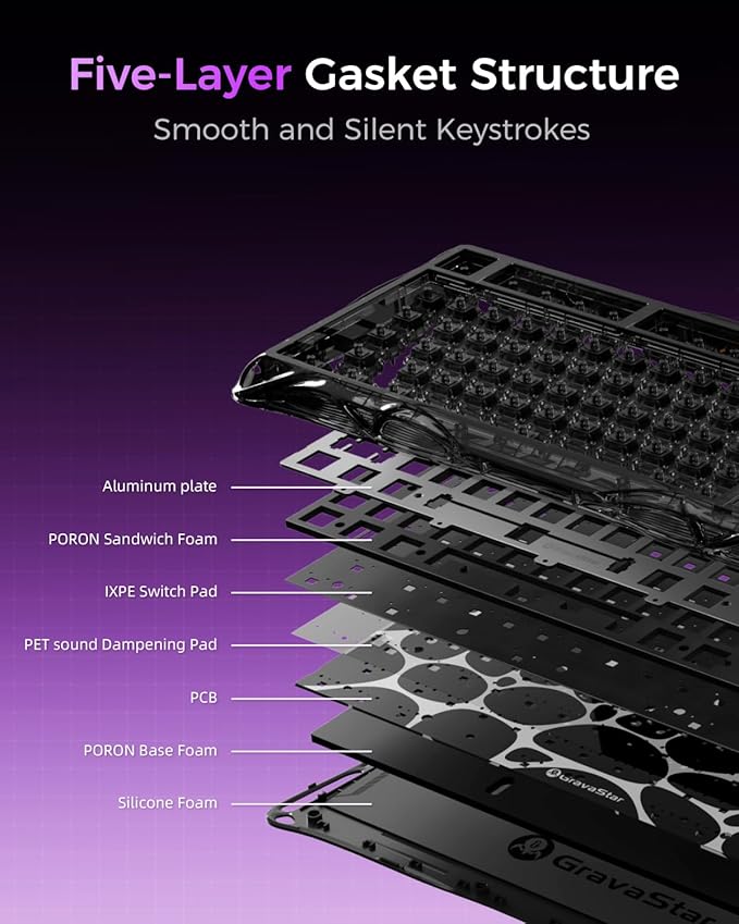 GravaStar Mercury V75 Lite Hall Effect Magnetic Gaming Keyboard โ 8KHz Rapid Trigger Wired 75% Keyboard, Adjustable Actuation, Hot-Swappable Switches, Transparent RGB for PC/Mac