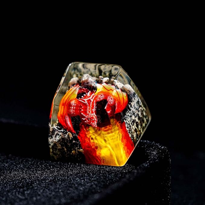 Red Dragon with Volcano Fantasy Artisan Keycap R1 SA Profile Custom Cool Dragon Keycaps 1U ESC Handmade Gaming Resin Key Cap Cherry MX Switch Compatible Mechanical Keyboard Dragon Lover Gift