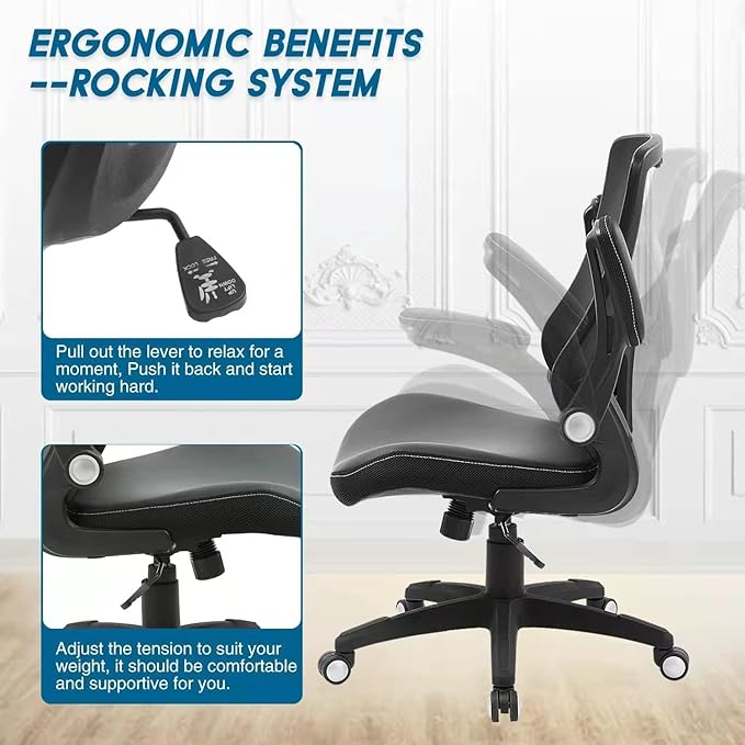 Ergonomic Office Chair Desk Computer PU Leather Home Office Desk Chair with Lumbar Support Flip-up Armrests, Executive Rolling Swivel Comfy Task Chair