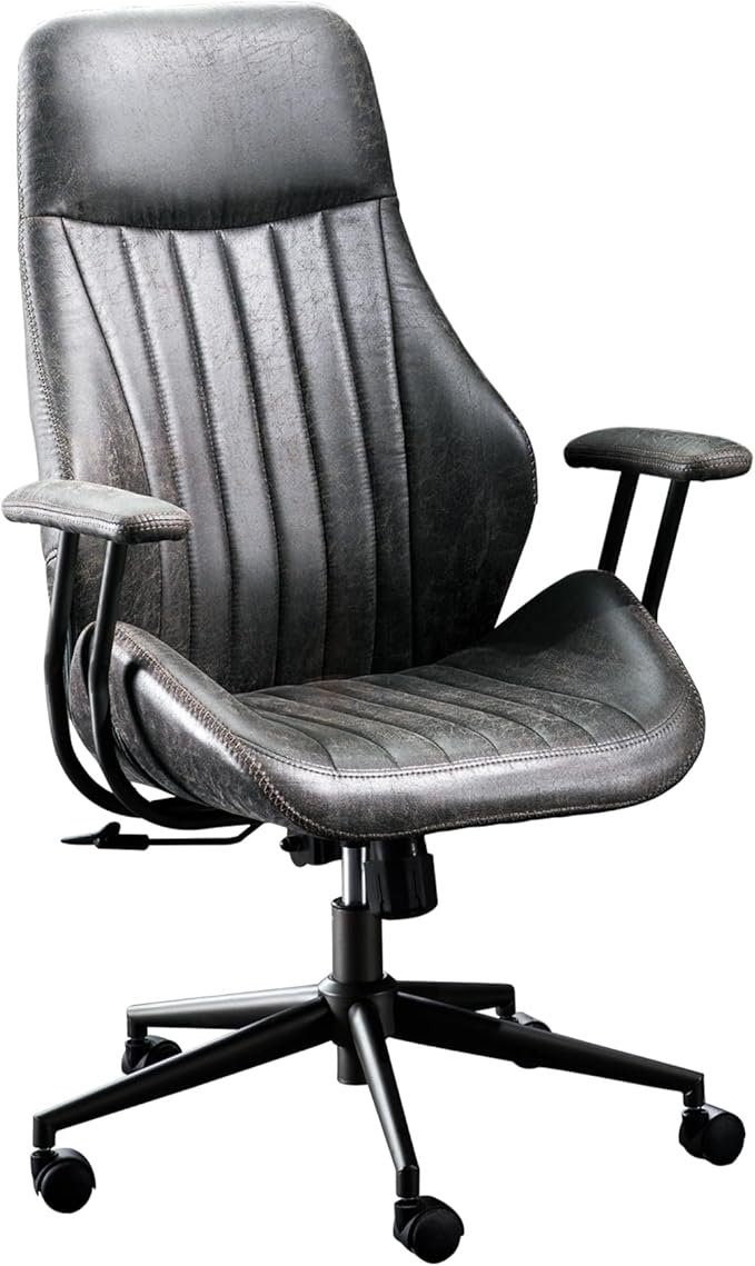 ovios Ergonomic High Back Office Chair, Mid-Century Modern Faux Suede Leather Chair with Padded Armrests, Comfy Executive Computer Task Swivel Rolling Chairs, Dark Grey