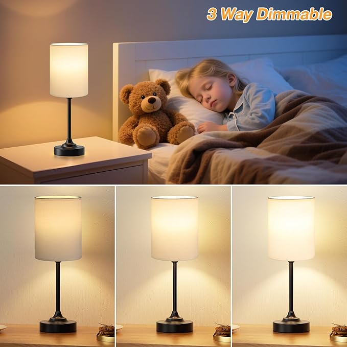 Touch Bedside Table Lamps for Bedroom - 3 Way Dimmable Black Nightstand Lamp, Small Desk Lamp for Office, Living Room, Dorm Room, Reading