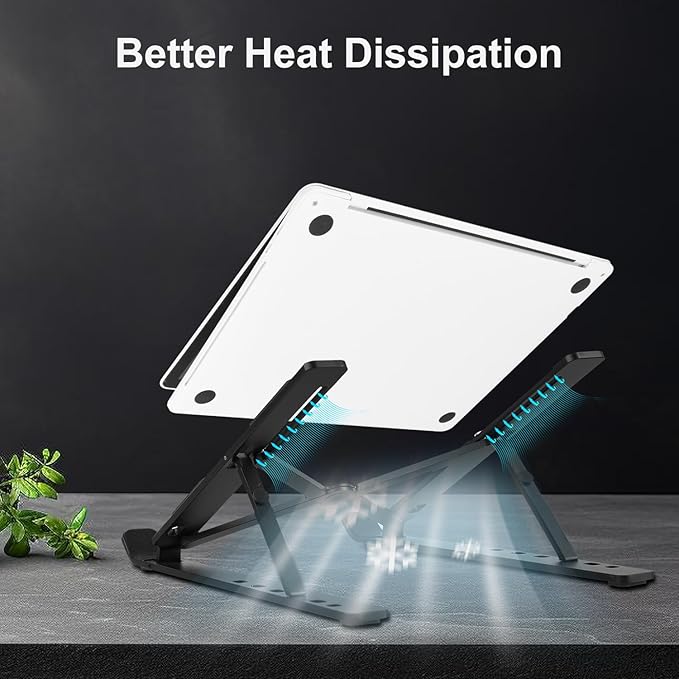 Ergonomic and Foldable Laptop Stand for Desk, Adjustable Riser, Fits All Laptops and Notebooks up to 17,Ultra-Thin,Ventilated Cooling,ABS+Silicone,Black.