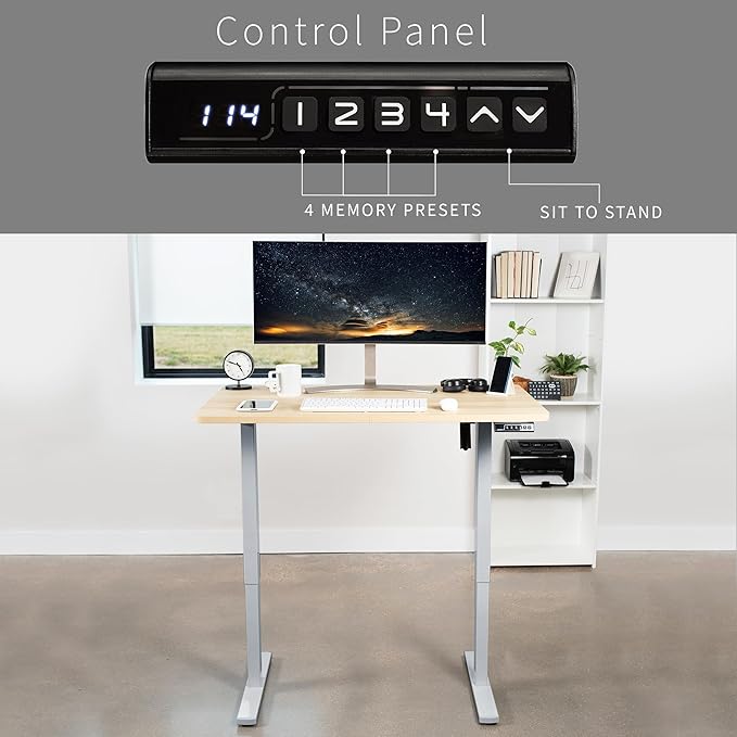 VIVO Electric 48 x 30 in Standing Desk, Memory Height Adjustment, 1B Series, One-Piece Light Wood Top, Gray Frame, DESK-KIT-1G5C