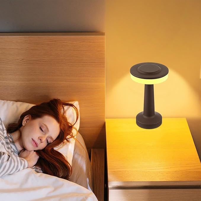 Riakrum Set of 2 LED Portable Cordless Table Lamp with Touch Sensor 3 Color Stepless Dimming Rechargeable Battery up to 15 Hours Cordless Table Light Wireless Lamp for Nursery(Brown,2 Pcs)