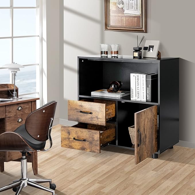 Giantex 2 Drawer File Cabinet - Lateral Filing Storage Cabinet with Industrial Style, Anti-Scratch Surface, Anti-Tipping Device, Middle Open Shelf, Printer Stand for Home Office 31.5” x 16” x 31.5”
