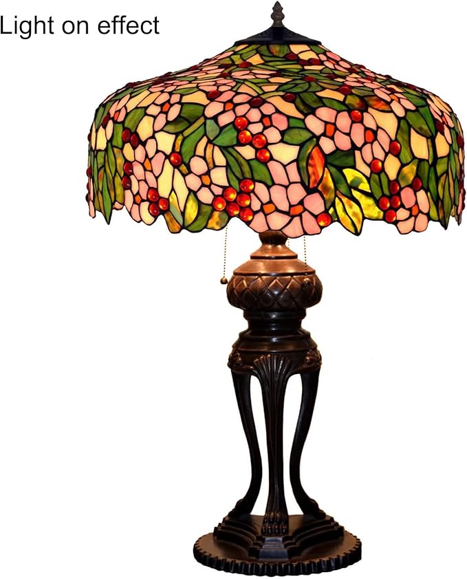 Tiffany Lamp Table Lamp Rose Dragonfly Tulip Wisteria Grape Peach Kapok Peony Apple Flower Design Stained Glass Lampshade Desk Lamp for Girl Living Room Iron Base W20 XH32,Apple Flower