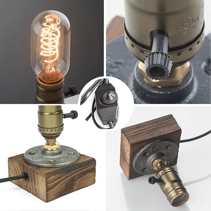 OuXean Vintage Table Lamp, Industrial Dimmable Nightlight Steampunk Desk Lamp with E26 Lamp Holder for Bedroom Living Room Home Art Display Cafe Bar Studio Antique Decor(Without Bulb)