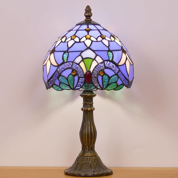 Small Tiffany Lamp Mini Stained Glass Table Lamp Bedside Accent Lamp Memory Sympathy 8X14.5 Inch (Baroque Style)