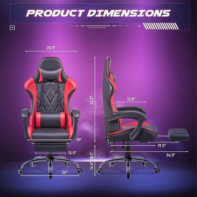 Homall Gaming Chair, Computer Chair with Footrest and Massage Lumbar Support, Ergonomic High Back Video Game Chair with Swivel Seat and Headrest (Red)