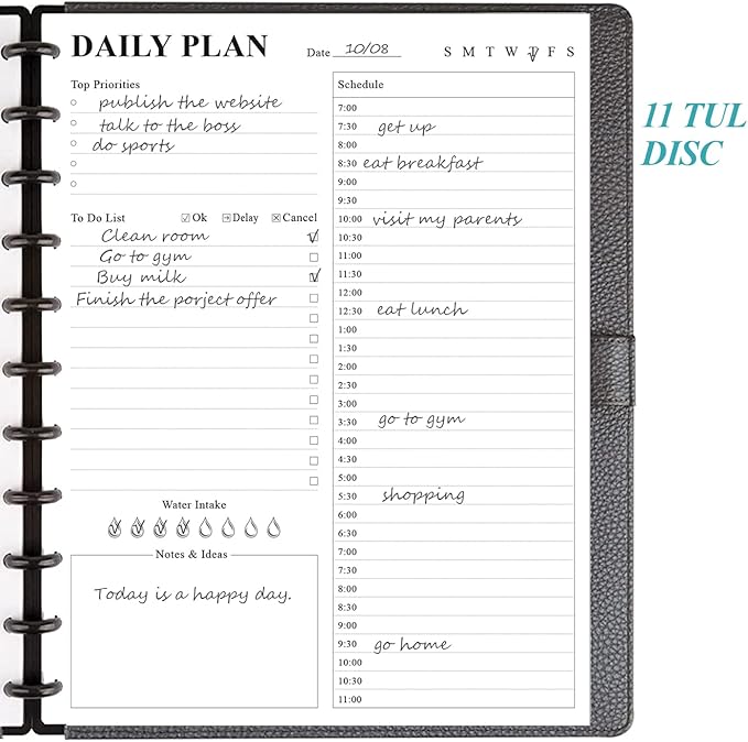 (2-Pack) Undated Daily Planner Refill - 11 Disc Discbound To Do List Refills, Letter Size 200 Sheets/400 Pages Planner and Lined Refill, Day Planner Insert, 100 gsm White Paper, 8.5'' x 11''