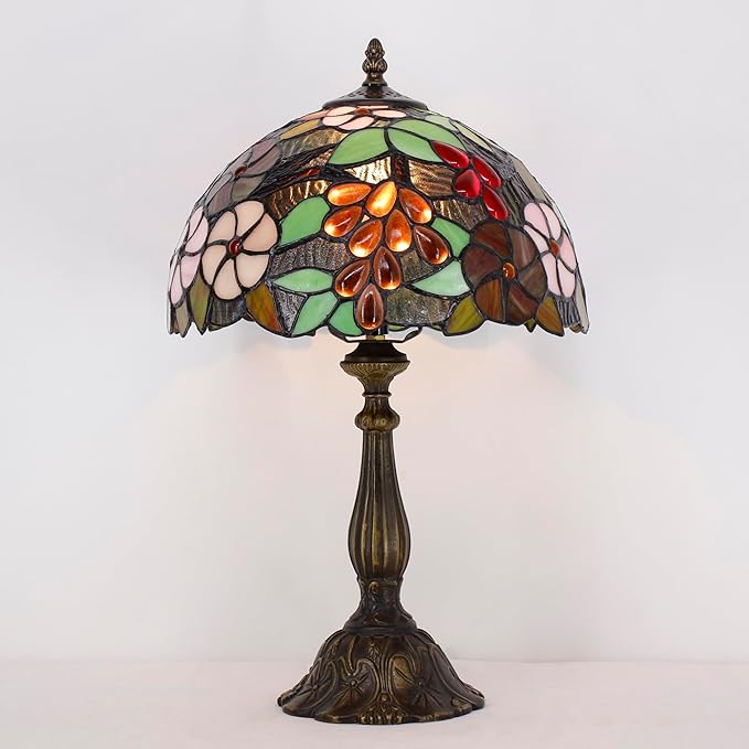 Tiffany Lamp Touch Control Table Lamp Purple Red Stained Glass Desk Lamp 12X12X19 Inches Grape Style Reading Light